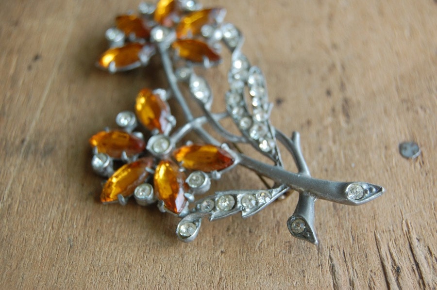 RESERVED /// vintage Art Deco brooch / 1940s jewelry / ACACIA ORANGE