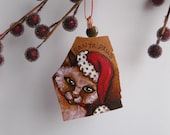 Santa Paws -- cat Christmas pendant OOAK hand painted