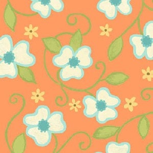 Sanibel by Heather Mulber Peterson for Henry Glass Tangerine Scattered Pansies 1 yard