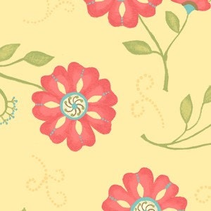 Sanibel by Heather Mulber Peterson for Henry Glass Pale Yellow Tossed Cosmos Flowers  1 yard
