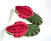 Watermelon...Felted slippers Emerald Green Olive Red Crimson Black Easter
