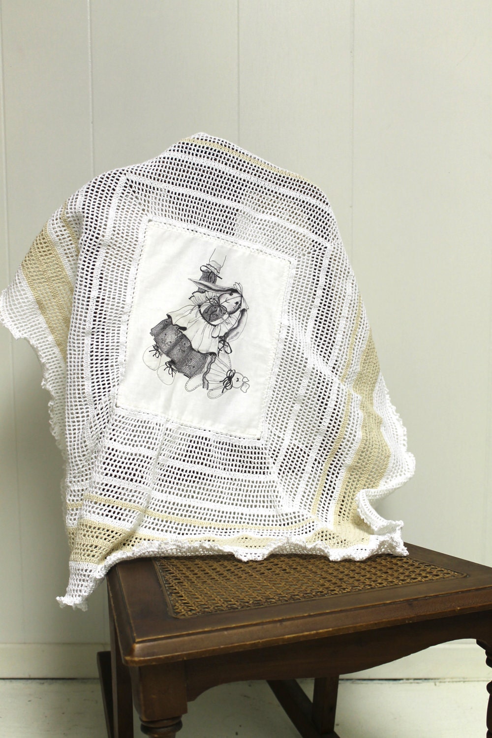 Вязание Детское реликвия одеяло ручной белый крем Иллюстрированный искусство железа на передачу изображений