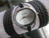 Handmade Bracelet Oval Silver wrap bracelet leather Watch with a brown braided band with a lovely pattern WORLDWIDE FREE SHIPPING