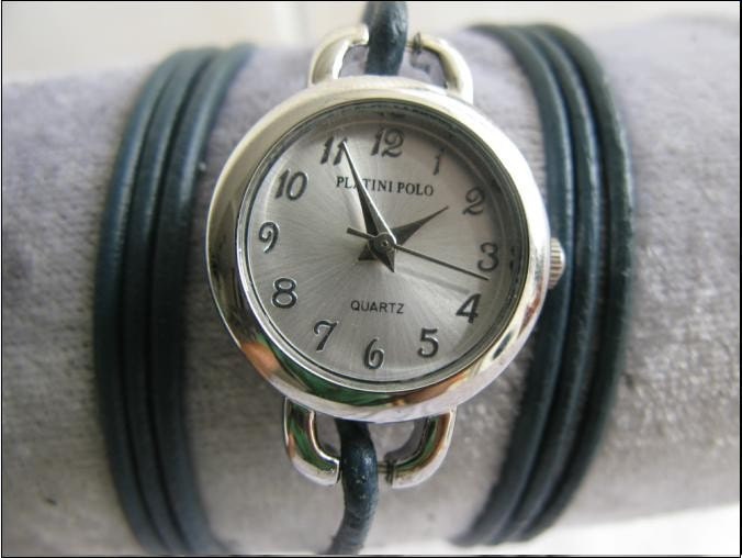 Handmade Alfresco Style Gold Bracelet Watch with a unique bronze real leather band with a lovely pattern WORLDWIDE FREE SHIPPING