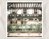Paris cafe photography, 5x5 print,  Paris city view, metro entrance, green, sepia, vintage, french home decor, Paris photography