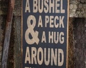 Bushel & A Peck, Typography, Word Art, Subway Art, Primitive Wood Wall Sign, Handmade
