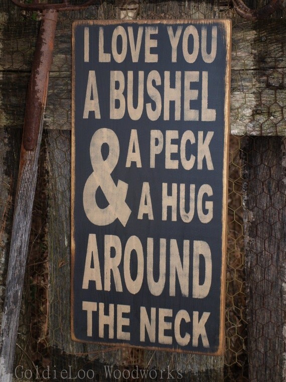 Bushel & A Peck, Typography, Word Art, Subway Art, Primitive Wood Wall Sign, Handmade