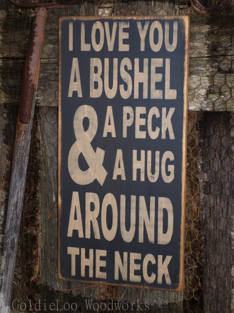 Bushel & A Peck, Typography, Word Art, Subway Art, Primitive Wood Wall Sign, Handmade