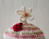 Baby Girl Hat - Pink Ladybug Hat - Hand Knit Hat (Newborn, Infant, Toddler, Child sizes) Summer Children Clothing Summer Accessories