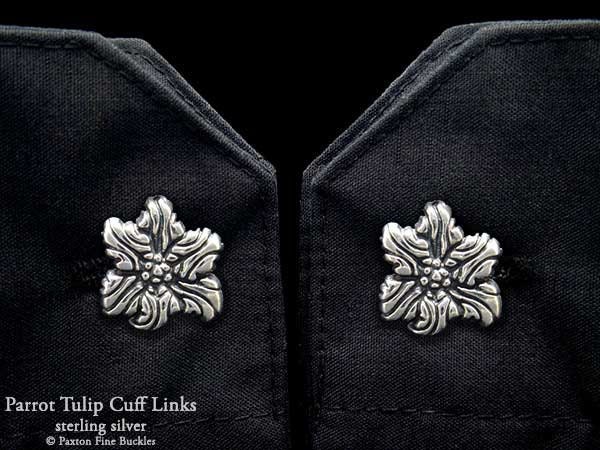 Parrot Tulip Flower Cuff Links Sterling Silver