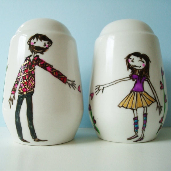 Personalised / Personalized Salt & Pepper Shakers for Anniversary, Wedding or Engagement Gift, or just for your lover