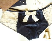 After Midnight Navy Satin & White Lace Cheeky Panties Made to Order