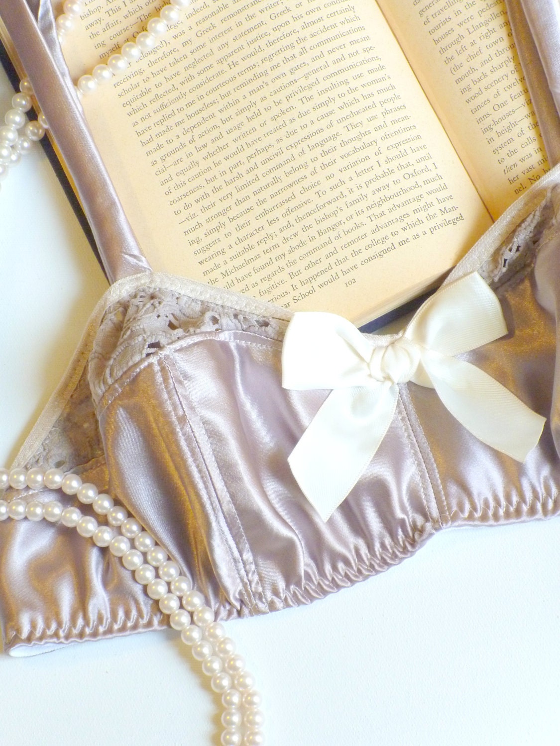Elegant Vintage Style Amethyst Smoke Satin & Lace Soft Bra Made to Order