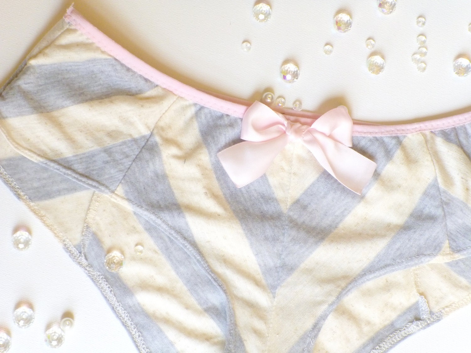 Chevron Bra and Panties Set in Pink Grey & Ivory Made to Order