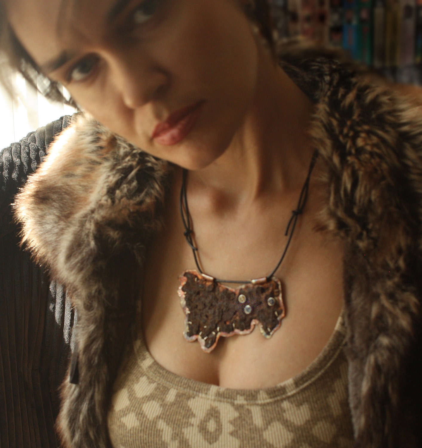 MY IRON MAIDEN. One-of-a-kind handmade bold cave necklace. Rust iron, cooper, sterling silver, lab-grown stones. Ready to ship.