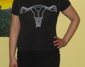 Uterus TShirt, White on Black, Medium Fitted Shirt - birth control pro choice baby reproductive family my body feminist feminism punk child