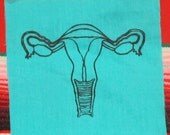 Uterus Patch, Black on Blue Green, Small Size - feminist punk patch, turqouise, silkscreen print, feminism, riot grrrl, reproductive rights