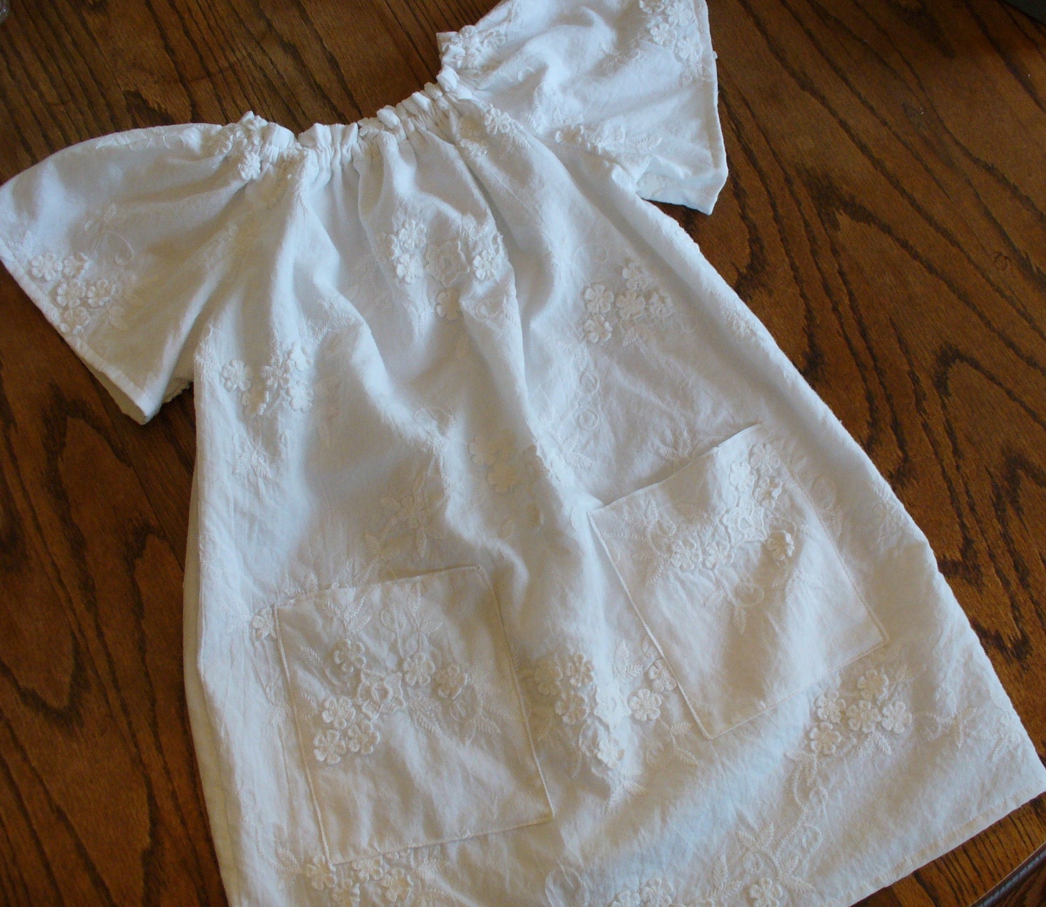 LAST ONE  White Lace Peasant Dress - Sizes 6MO - 8