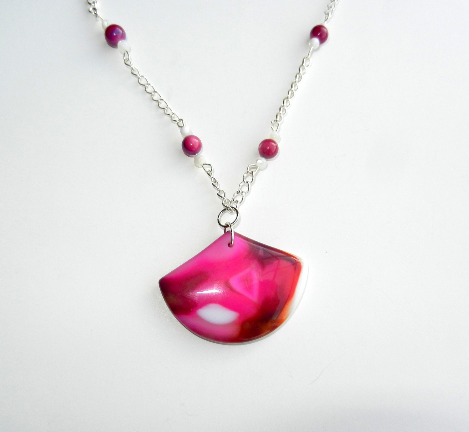 Reserved for Paula  Pink Sardonyx Agate Fan Pendant Necklace