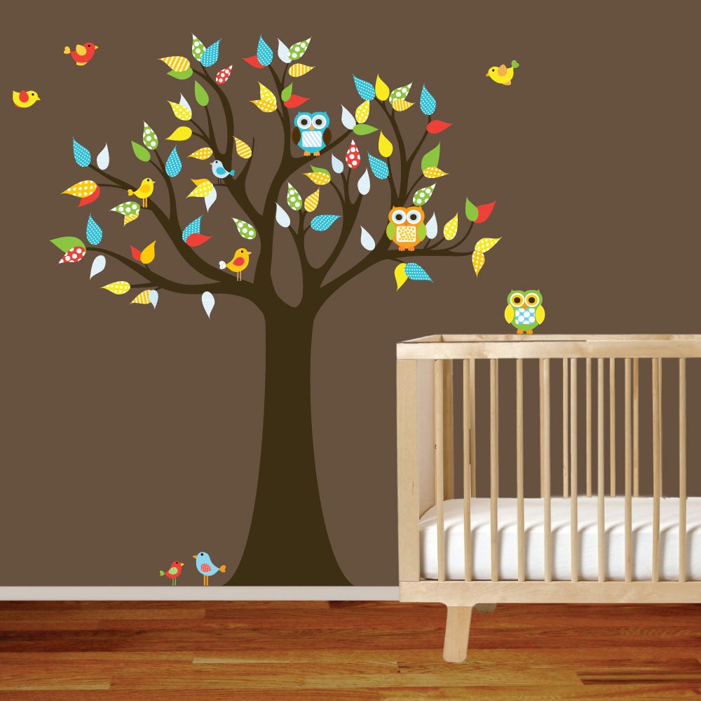 Vinyl Wall Decal Stickers Owl Tree Set Nursery Girls Baby