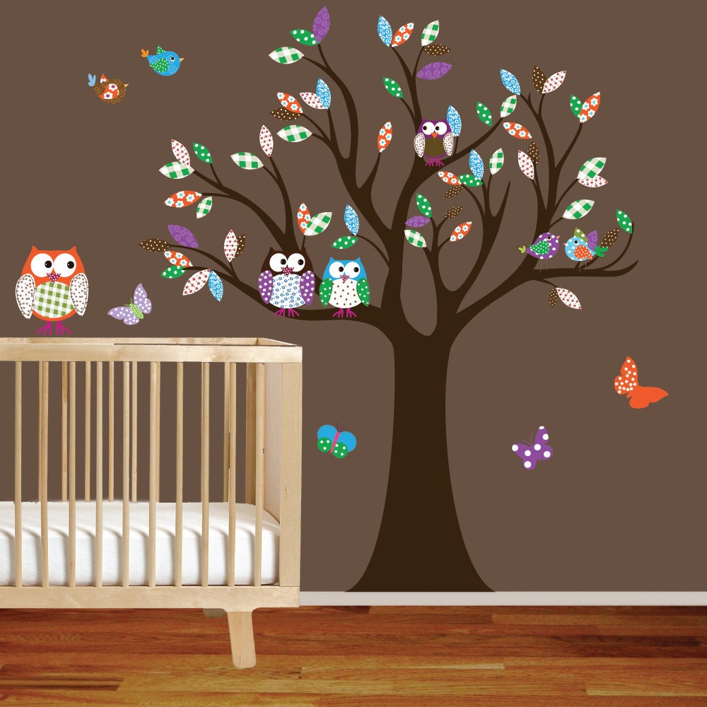 Vinyl Wall Decal Stickers Owl Tree Set Nursery Girls Baby
