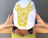 Plush Deer Pillow. Hand Woodblock Printed. 16 inches round. Pick your colors.