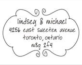 Handwritten Style with Swirl Border - Hand Writing Custom Address Wedding Rubber Stamp - Hand Write Mounted Knob Handle