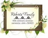 Beautiful Return Address Stamp With Flower Elements - Mounted Clear Acrylic  Handle