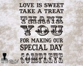 Love is SWEET - Take a TREAT- Wedding Rubber Stamp - Candy Cookie Treat Bag -  STOCK Design (g3129) Mounted Clear Acrylic Handle