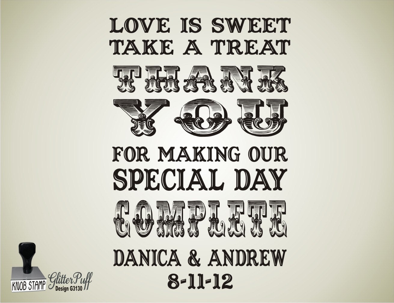 Love is SWEET - Take a TREAT- Wedding Rubber Stamp - Candy Cookie Treat Bag -  CUSTOMIZED Design (g3130) Mounted Clear Acrylic Handle