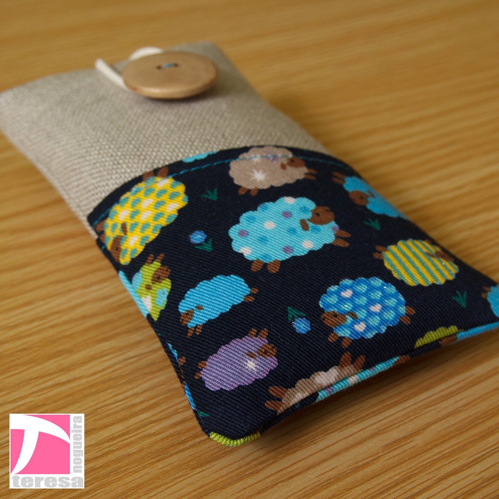 Fabric iPhone 5 case / iPhone 4 case / iPod sleeve / cell phone protector / cute sheep pattern over navy blue
