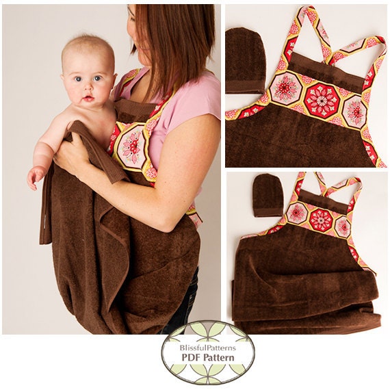 Baby Bath Apron Towel and Mitt PDF Sewing Pattern - INSTANT DOWNLOAD -By BlissfulPatterns