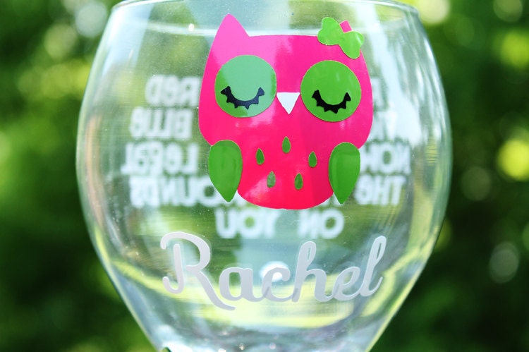 Birthday Owl Sorority Sister Mascot Personalized Little Sis Big Sis Rush Gift Wine Glass