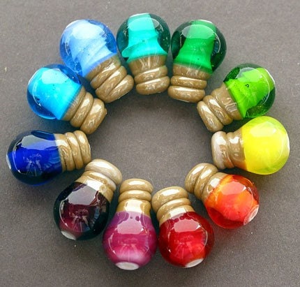 Lampwork Rainbow Colors 11 Party Light Bulbs Beads Set by Mylampworkgarden, designer