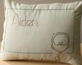 Personalized  baby birth Pillow for Woodland Nursery, Aiden the little Owl