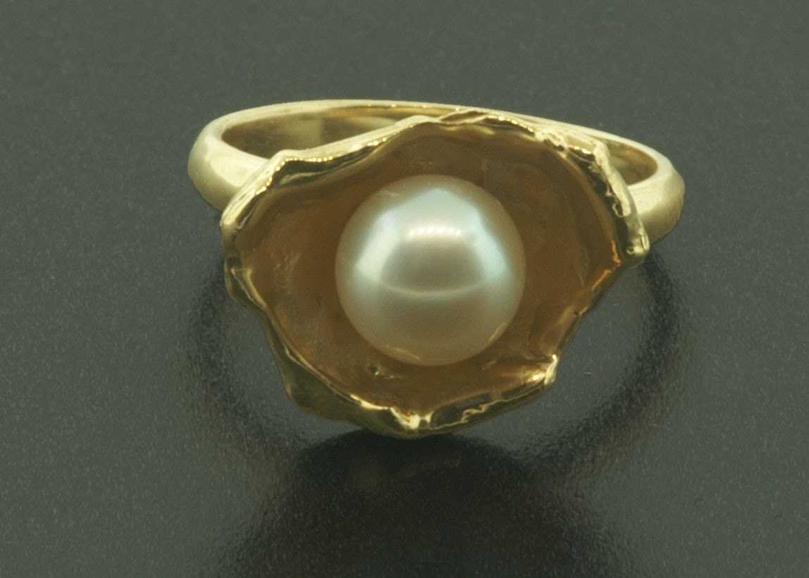14K Gold Watercast Ring with Pearl