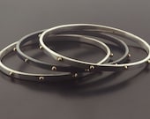 Oxidized Argentium Sterling Silver Bangle Set with 14K Gold Studs