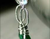Emerald and Rainbow Moonstone on Oxidized Sterling Silver May Birthstone