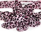 Party Girl,, pink leopard Dog Collar and matching Flower accessory