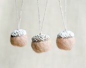 Camel beige hand felted acorns with natural tops white - set of five home decoration
