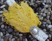 Vintage Yellow Nagorie Feather Headband with Rhinestone Newborn Infant Girl Baby Headband Photo Prop