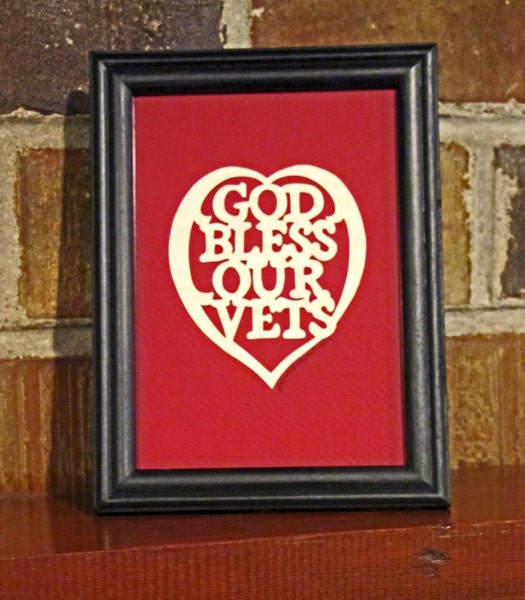 God Bless Our Vets - Scherenschnitte - Hand Paper Cutting Art signed and dated By Janet Lynch -4x6 Framed