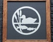 Duck-Fish-Cattails  - Scherenschnitte - Hand Paper Cutting Art signed and dated By Janet Lynch - Framed