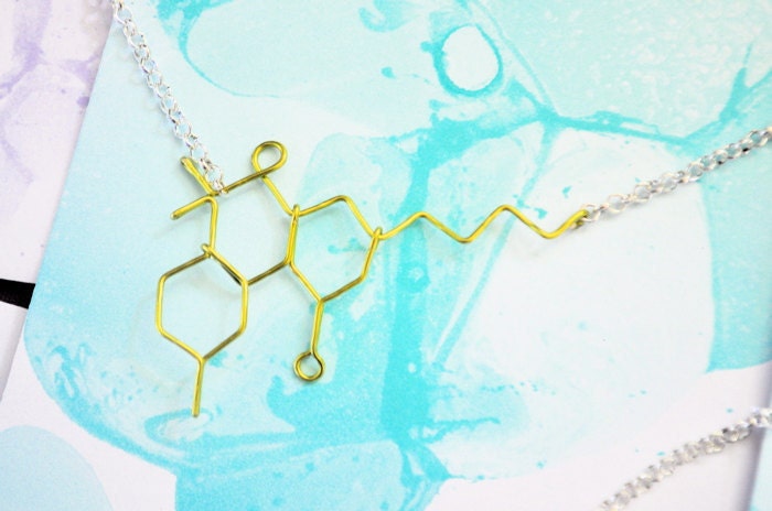 Memorial Day Weekend Sale THC Molecule Necklace - Marijuana Weed chemical - Silver Wire Stoner Science Gift