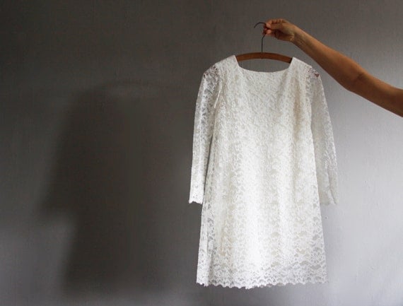 1960's lace mini dress xs . vintage ivory babydoll dress