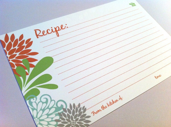 Floral Recipe Cards, Set of 20