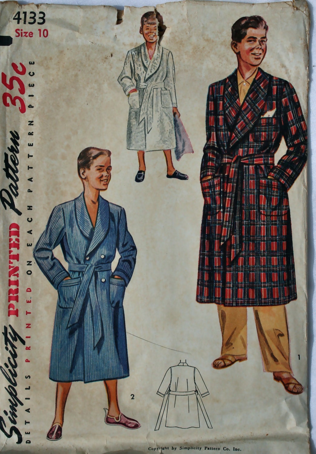 vintage 50's Simplicity 4133 Boys' robe, size 10 chest 28