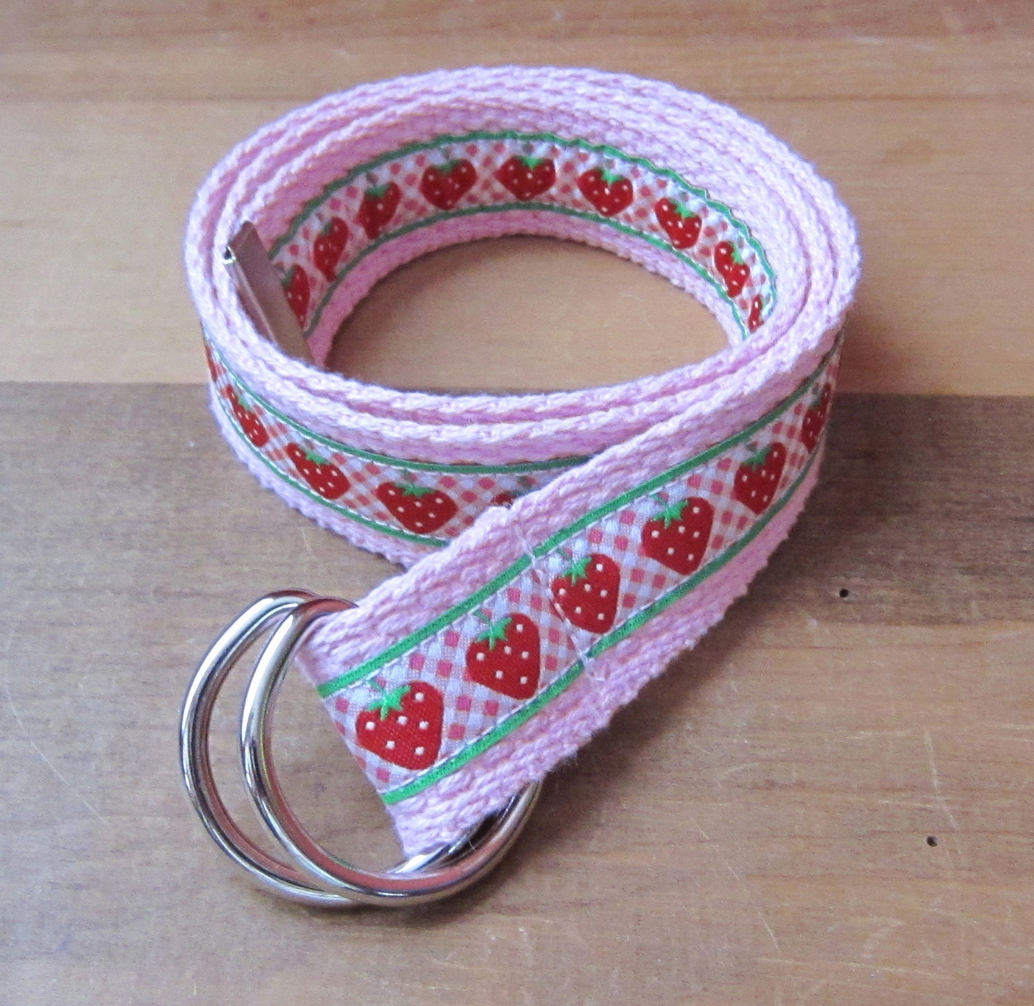 Pink Strawberry D-Ring Belt - Toddler Children Kids - Premium European Woven Ribbon