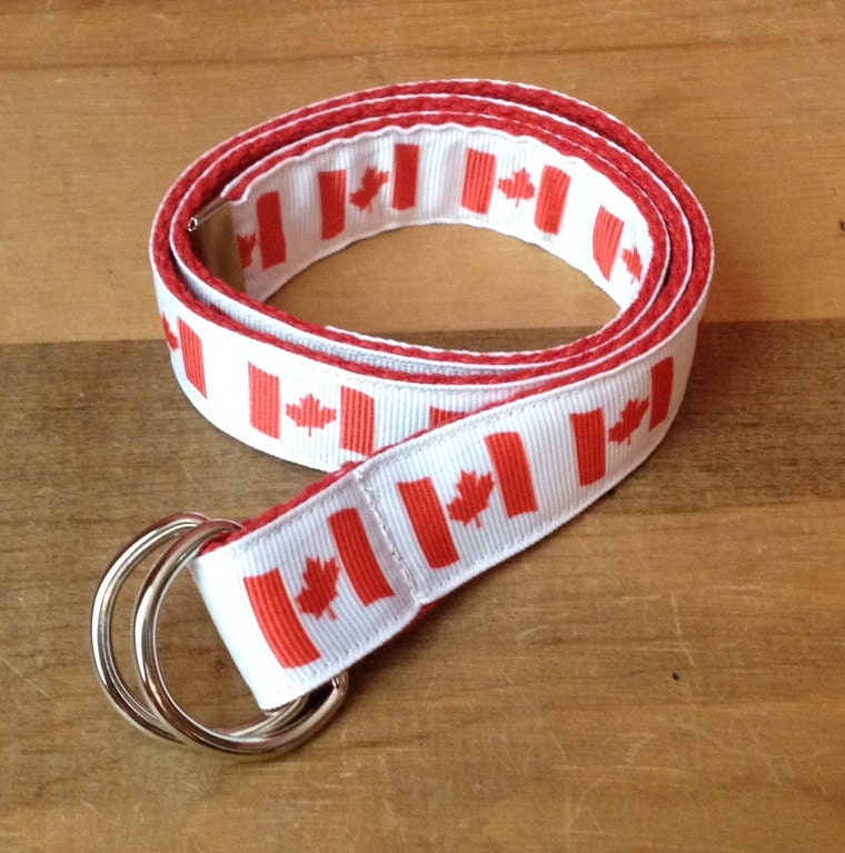 Oh Canada Adjustable D-Ring Belt for Toddlers and Big Kids - Canadian Flag on Red