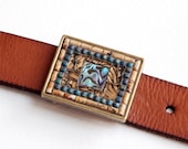 Paua - Mosaic belt buckle with leather strap